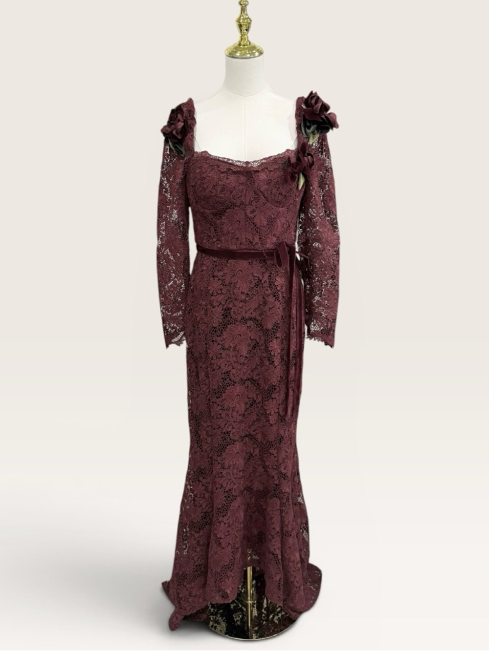 Muse by Marchesa Cypress Corded Lace Floral Applique Sweetheart Dress NWT Garnet - Picture 3 of 15